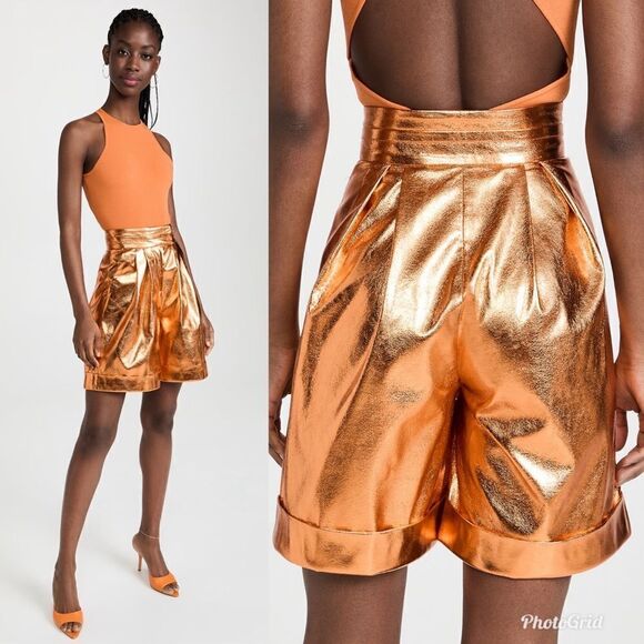 REVOLVE KIMBERLY GOLDSON LIZZIE METALLIC FAUX LEATHER SHORTS IN COPPER - Picture 2 of 11